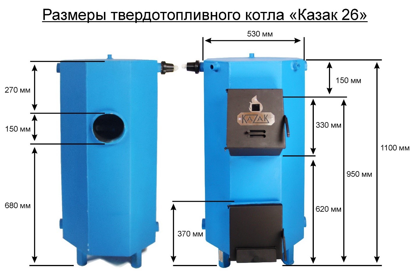 Размеры котла Казак 26